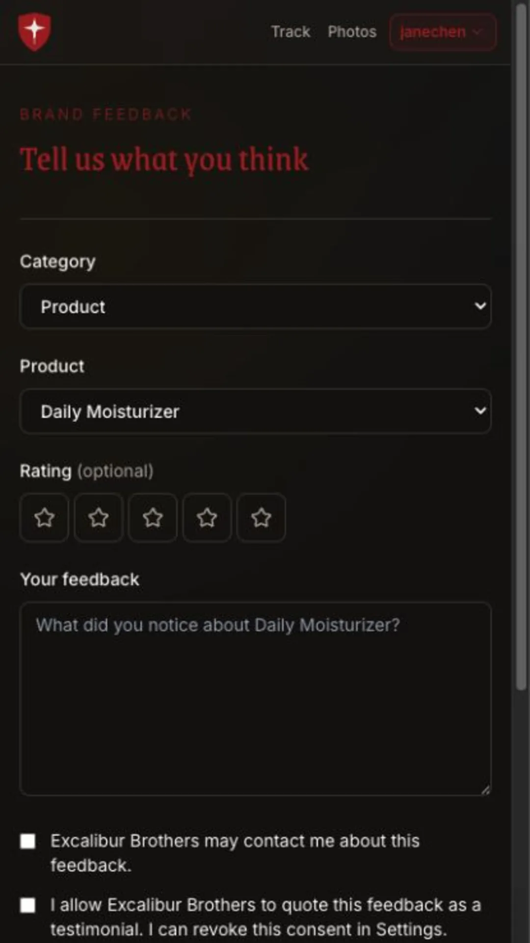Excalibur Brothers Kingdom brand feedback screen